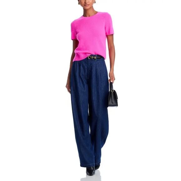 C by Bloomingdale's Women Pink Fuchsia Cashmere Short Sleeve Casual Top Size M - Picture 3 of 6